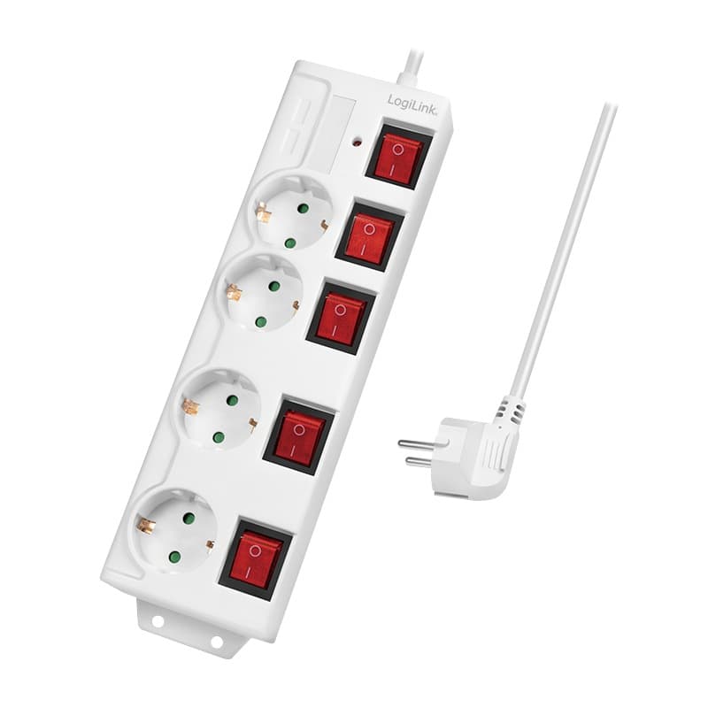PRELUNGITOR LOGILINK, Schuko x 4, conectare prin Schuko (T), cablu 1.5 m, 16 A, protectie copii, alb, "LPS252"