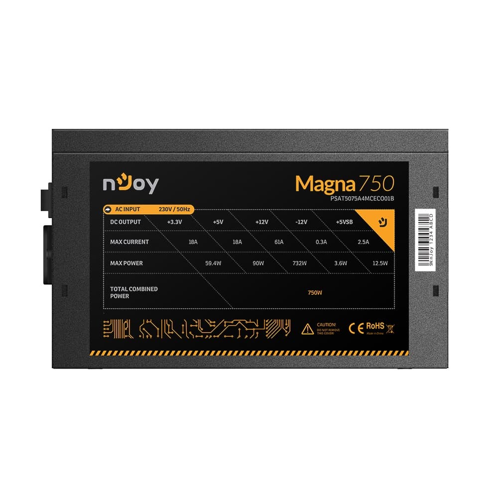 SURSA NJOY MAGNA, 750 W, ATX 12V V2.3, fan 140 mm x 1, 80 PLUS Bronze - compatibila, "PSAT5075A4MCECO01B" — miniatură