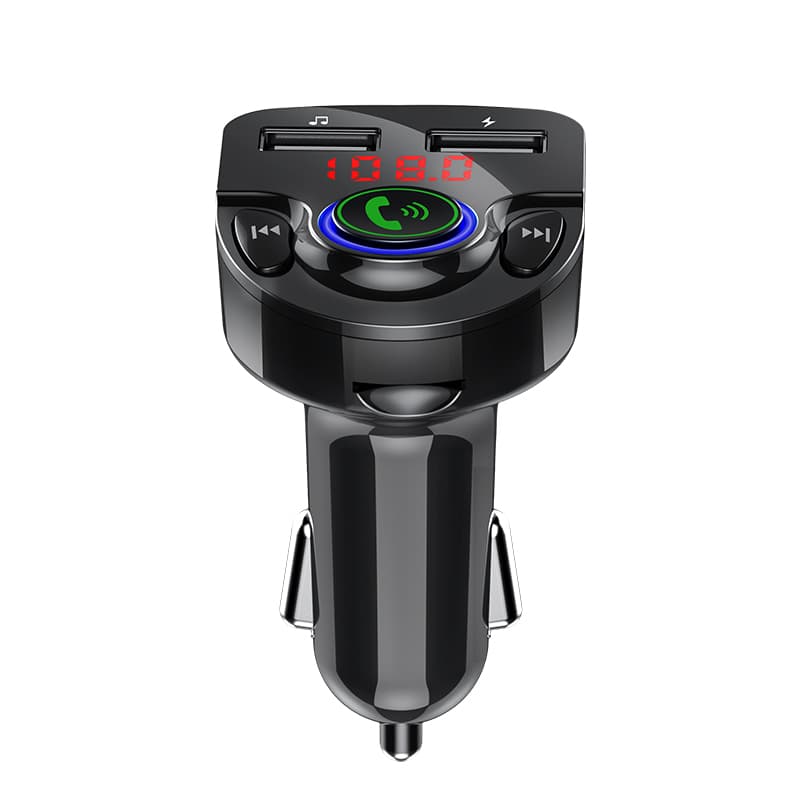 MODULATOR AUTO FM SPACER, Bluetooth 5.0. 1xUSB QC3.0 & 1xUSB max. 5V/3.1A, 12V-24V, max. 10-15m, mic max. 0-2m, format MP3/WMA, 206 canale 87.5-108Mhz, USB disk, microSD, answer/reject/hang up/redial, black, "SPFM-01-QC" — miniatură