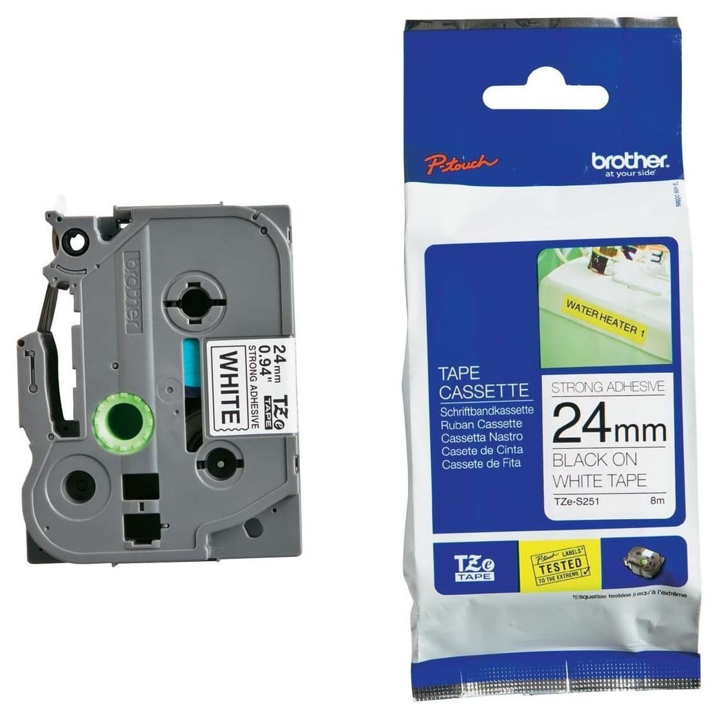 Banda Laminata WB Black on White, TZS251-WB, 24mm, compatibil cu Brother P-Touch D400|D450|D600VP|E300VP|E550WVP|H500|P700|P750W, 8m, incl.TV 0 RON, "TZS251-WB"