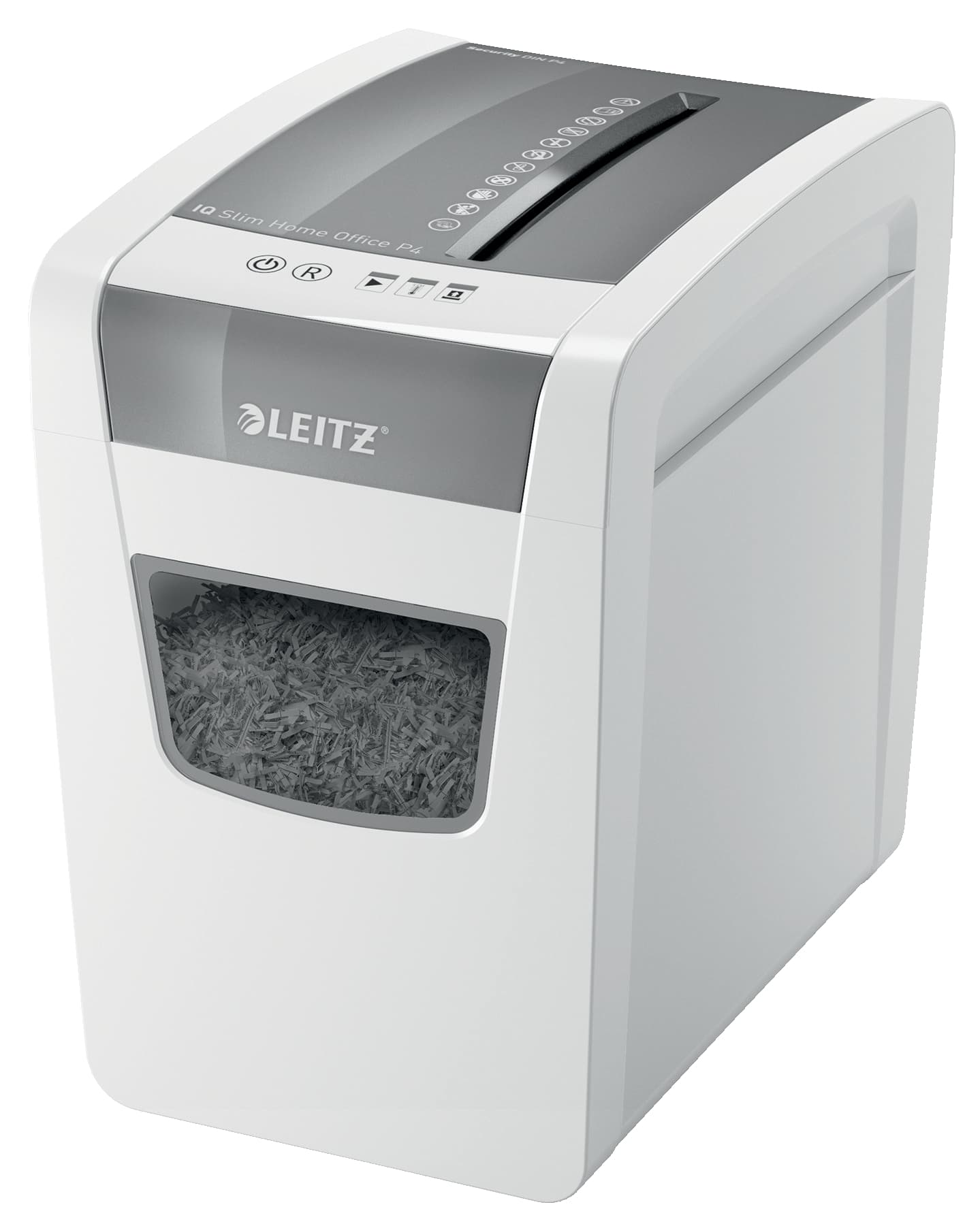 Distrugator manual documente Leitz IQ Home Office Slim, 10 coli, P4, cross-cut (tip confeti), cos 23 coli, alb, Leitz "80010000"