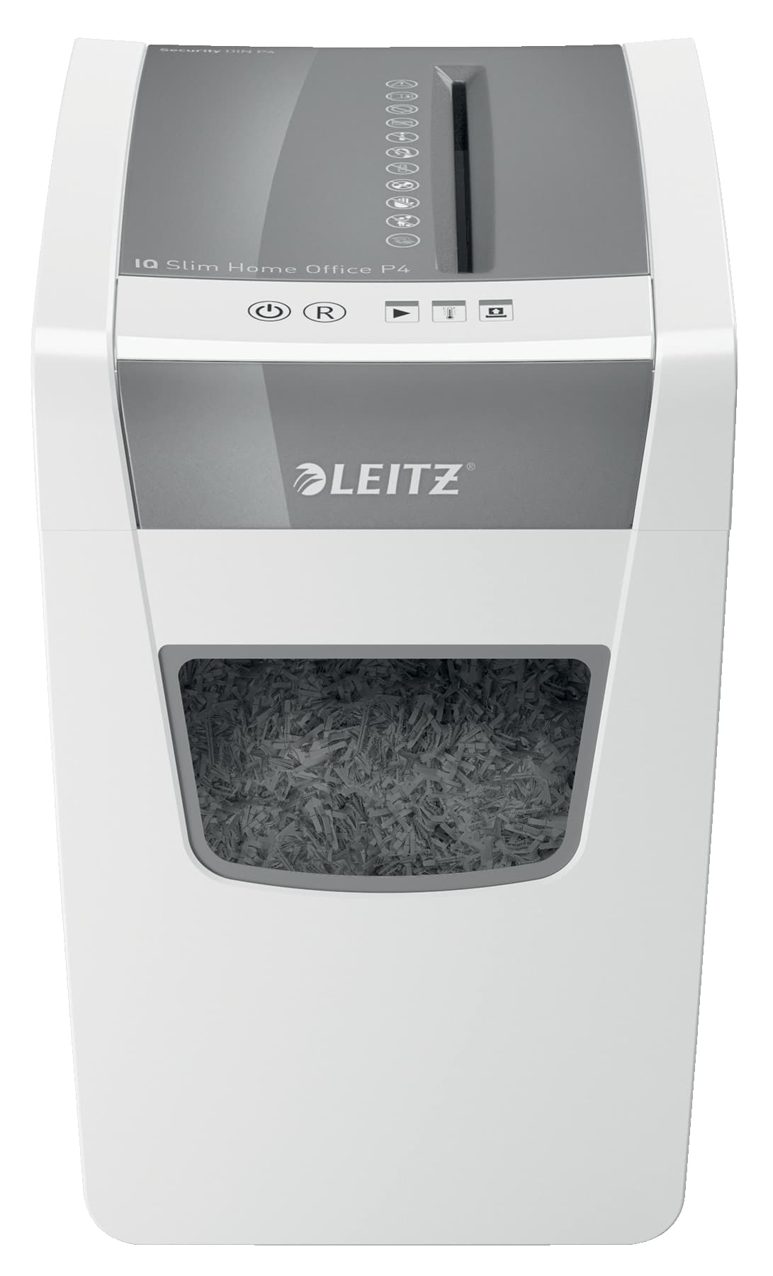 Distrugator manual documente Leitz IQ Home Office Slim, 10 coli, P4, cross-cut (tip confeti), cos 23 coli, alb, Leitz "80010000" — miniatură