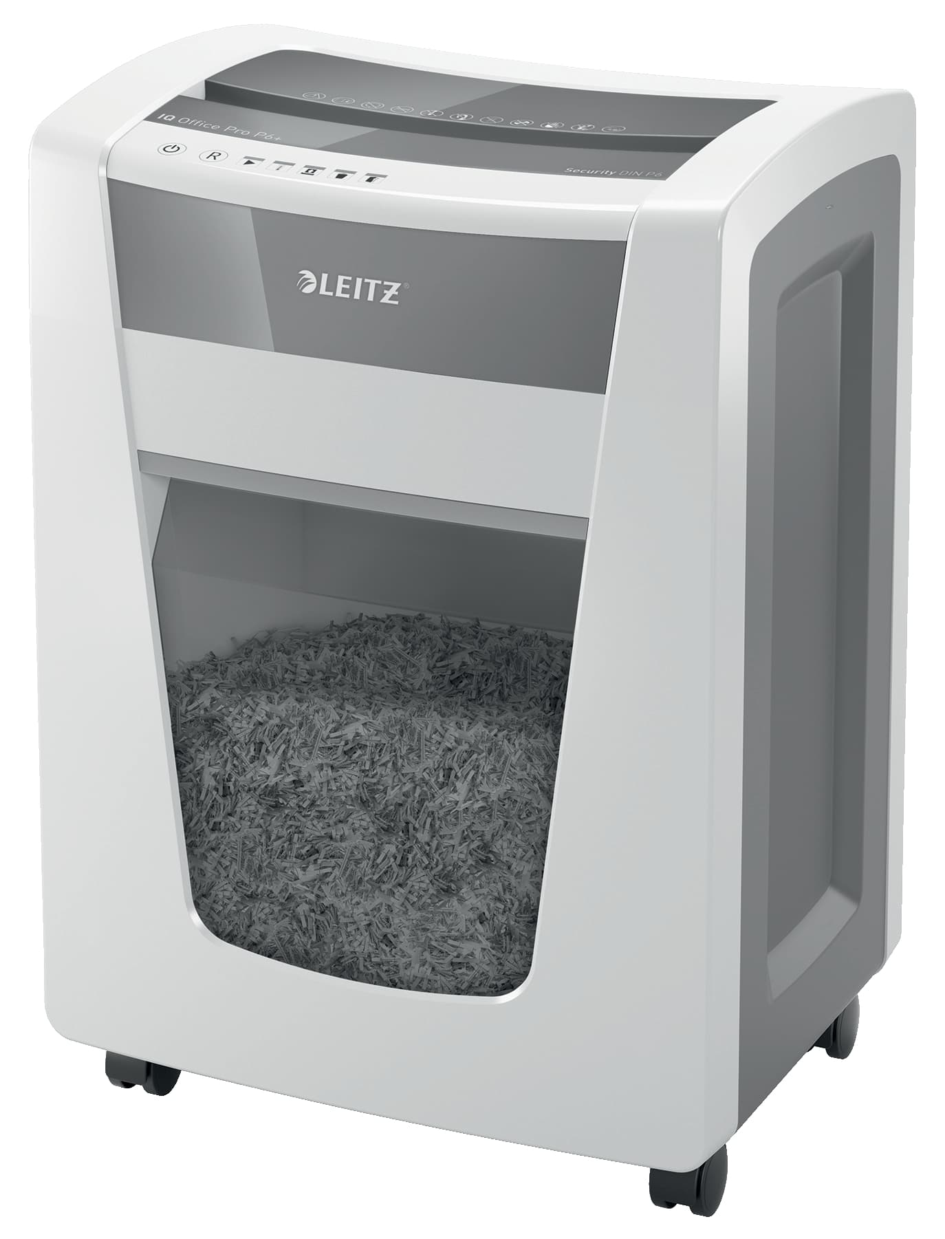 Distrugator manual documente Leitz IQ Office Pro, 5 coli, P6+, micro-cut (tip particulei), cos 30 coli, alb, Leitz "80100000"