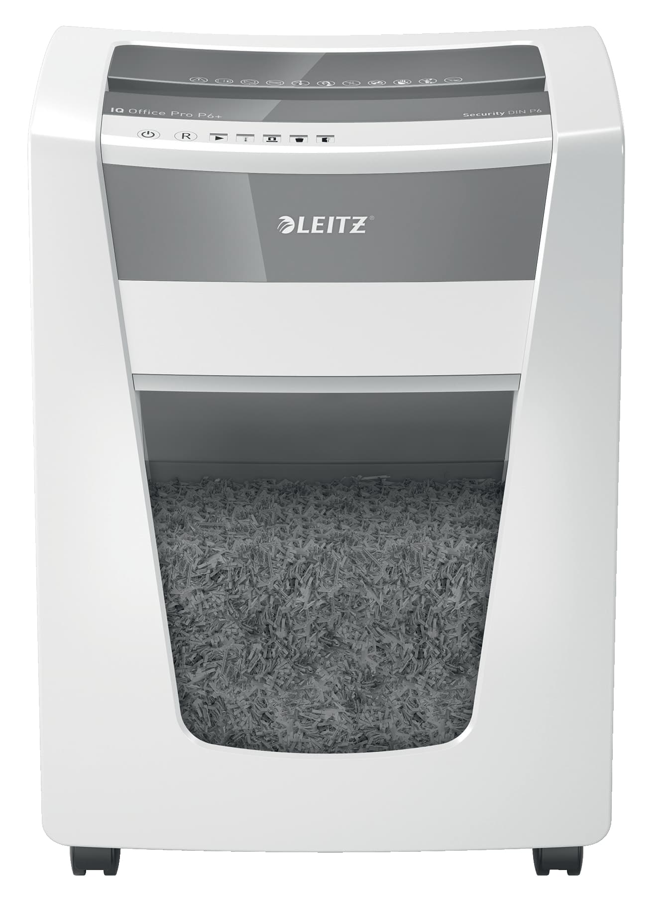 Distrugator manual documente Leitz IQ Office Pro, 5 coli, P6+, micro-cut (tip particulei), cos 30 coli, alb, Leitz "80100000" — miniatură