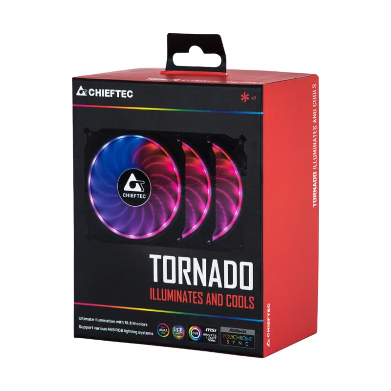SET 3 VENTILATOARE CHIEFTEC PC 120x120x25 mm, ADD RGB LED, 3 buc. in pachet & HUB & telecomanda "CF-3012-RGB" — miniatură