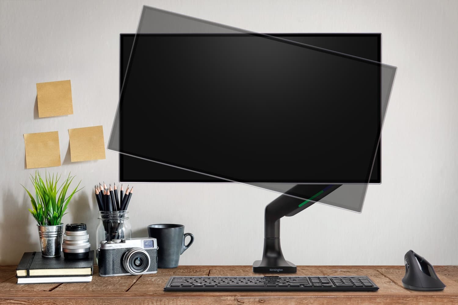 SUPORT de birou KENSINGTON, pt 1 TV/monitor plat, curbat, diag. max 34 inch, rotatie, inclinare, pivotare, orizontala, verticala, totala, max 9 Kg, "K59600WW" — miniatură