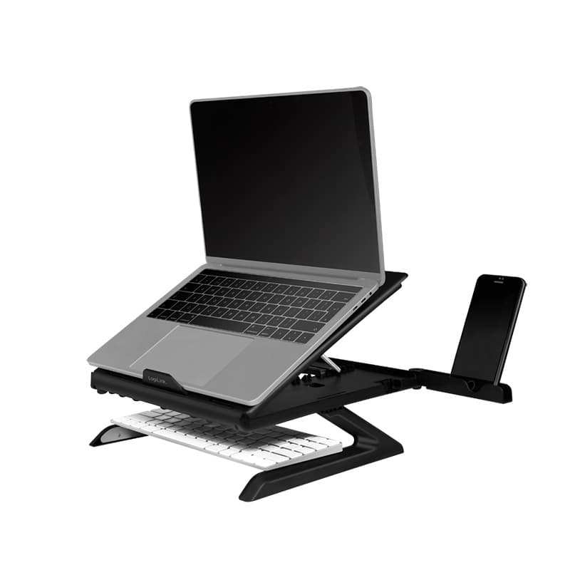 SUPORT de birou LOGILINK pt. notebook, 9 pozitii, holder pt. smartphone, suporta dimensiuni 10-15.6", pliabil, negru, "AA0133" — miniatură