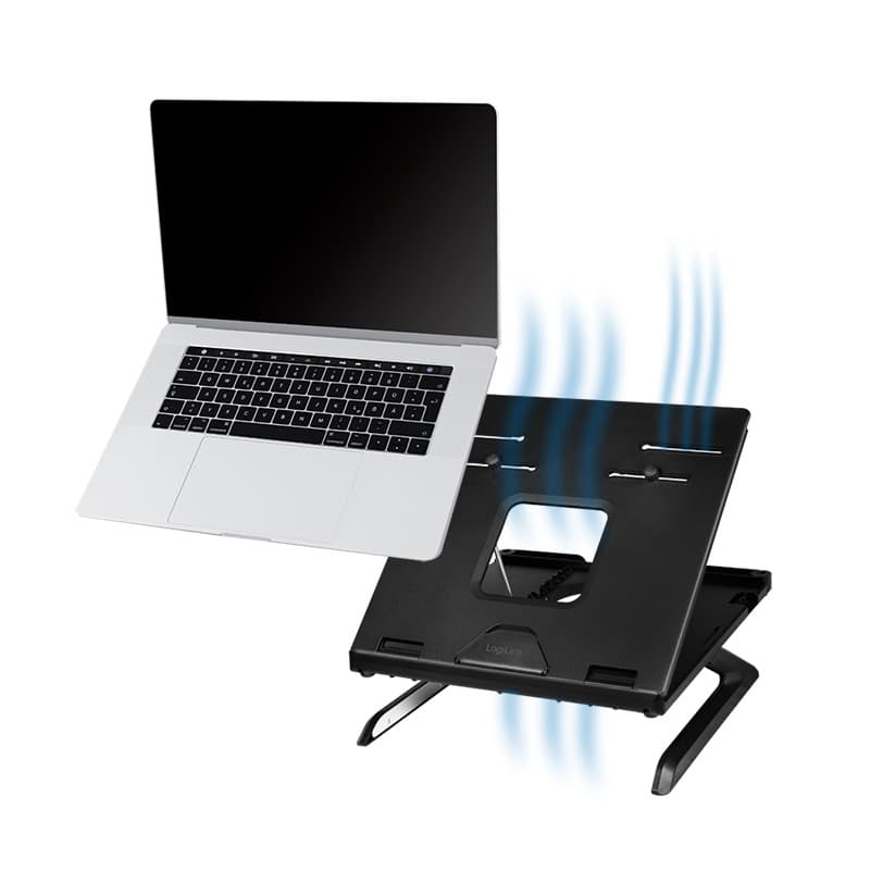 SUPORT de birou LOGILINK pt. notebook, 9 pozitii, holder pt. smartphone, suporta dimensiuni 10-15.6", pliabil, negru, "AA0133" — miniatură