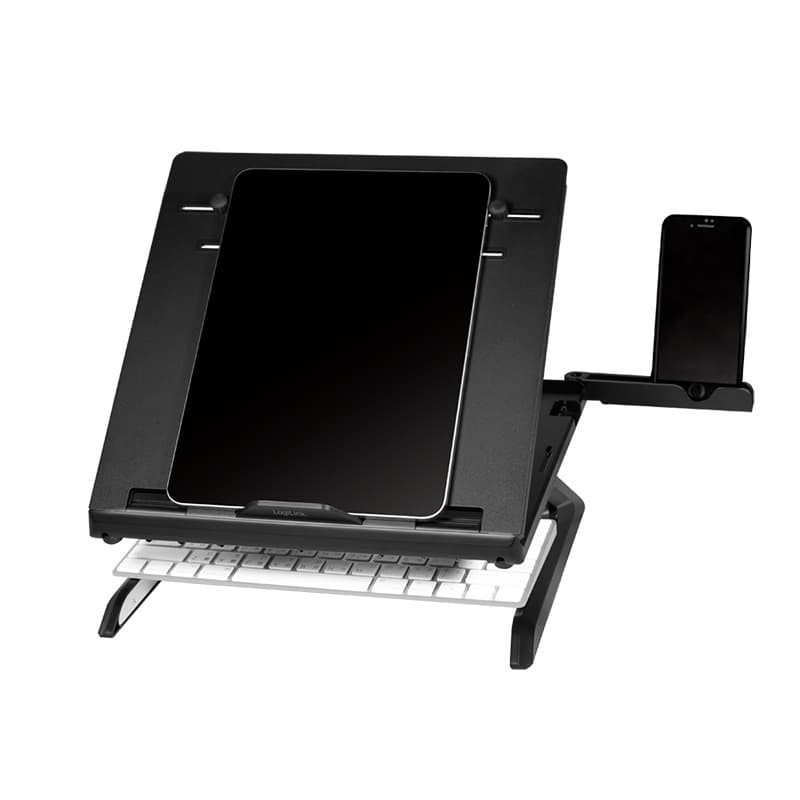 SUPORT de birou LOGILINK pt. notebook, 9 pozitii, holder pt. smartphone, suporta dimensiuni 10-15.6", pliabil, negru, "AA0133" — miniatură