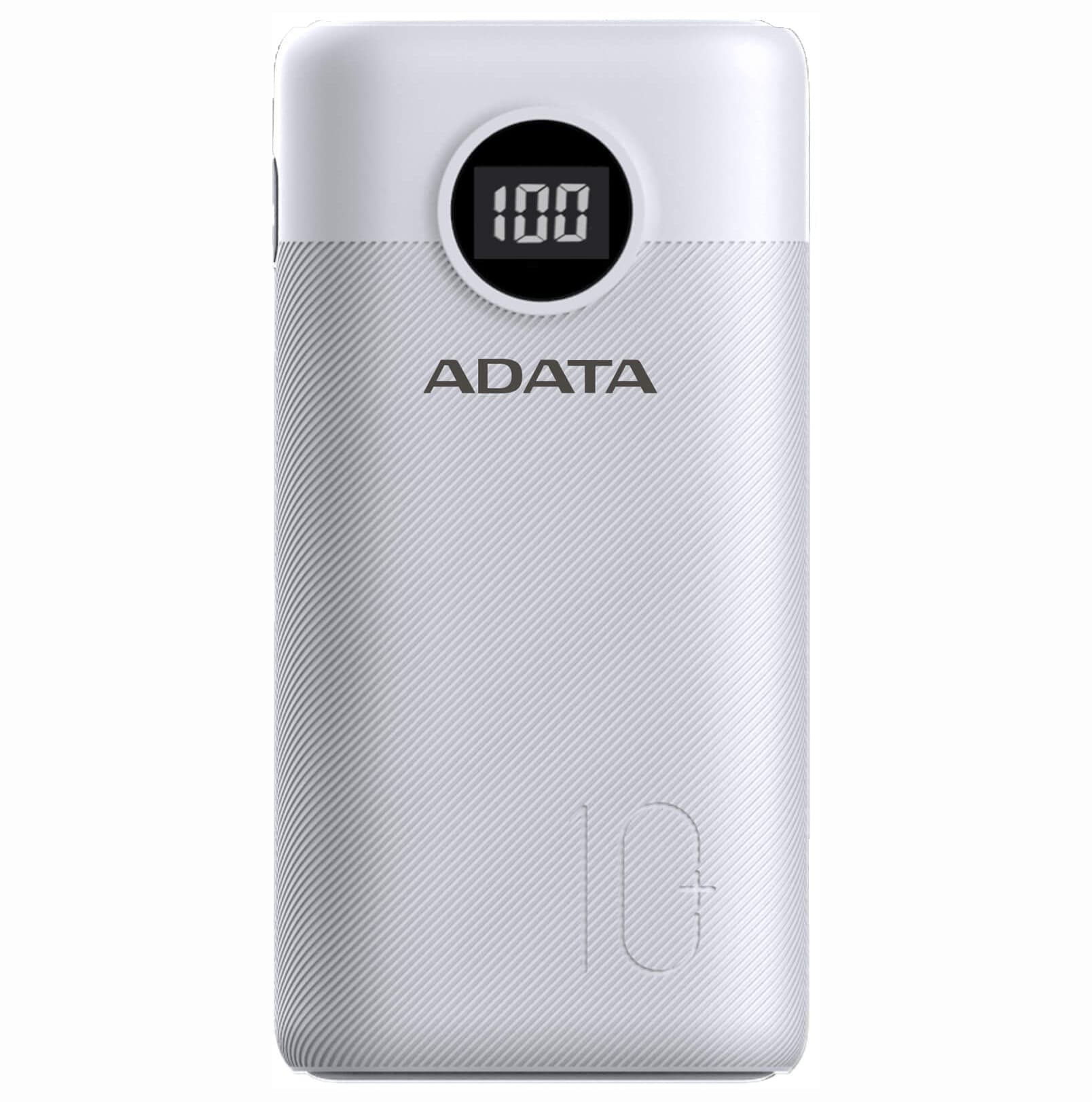 POWER BANK ADATA 10000mAh, Quick Charge 3.0 + PD 22.5W, 2 x USB &amp;1 x USB-C, digital display pt.status baterie, P10000QCD 10.000 mAh, total 3A, white, "AP10000QCD-DGT-CWH"