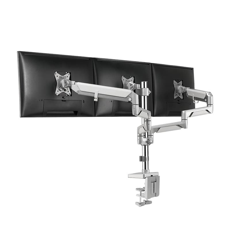 SUPORT de birou LOGILINK, pt 3 TV/monitor plat, curbat, diag. max 27 inch, rotatie, inclinare, pivotare, orizontala, verticala, totala, max 7 Kg x 3, argintiu, "BP0090" — miniatură