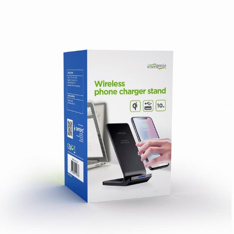 ALIMENTATOR wireless GEMBIRD, compatibil cu tel. certificate Qi, 10W, intrare 5V/2A sau 9V/1.67A, iesire 5V/1A sau 9V/1.1A, de tip stand, negru, "EG-WPC10-02" — miniatură