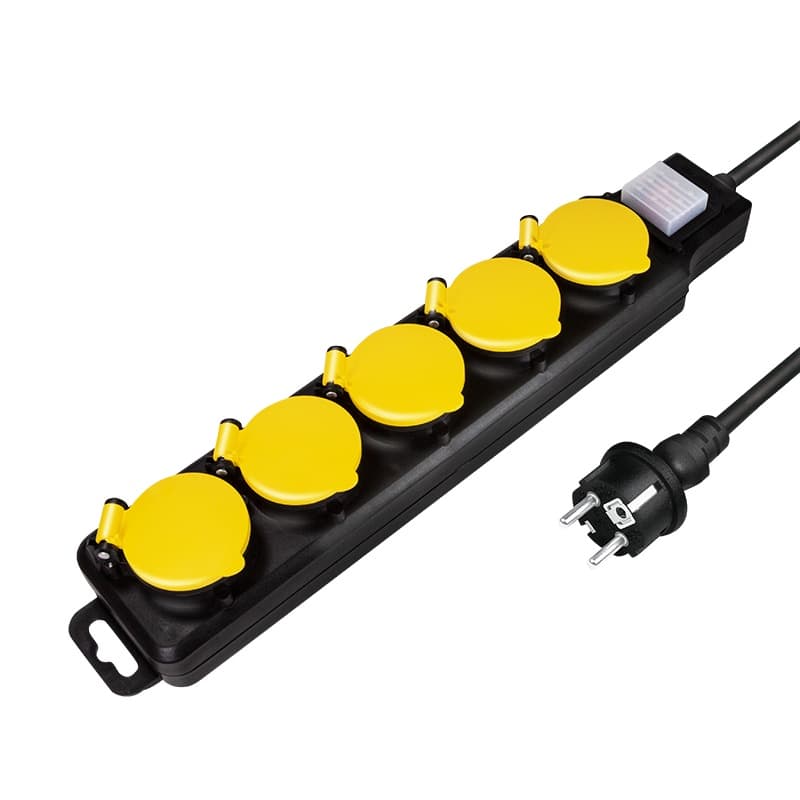 PRELUNGITOR LOGILINK, Schuko x 5, conectare prin Schuko (T), cablu 1.5 m, 16 A, protectie stropire cu apa, negru/ galben, "LPS255"