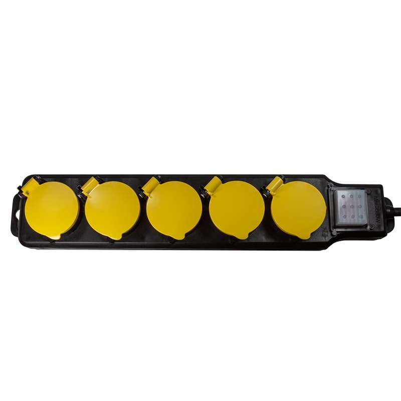 PRELUNGITOR LOGILINK, Schuko x 5, conectare prin Schuko (T), cablu 1.5 m, 16 A, protectie stropire cu apa, negru/ galben, "LPS255" — miniatură
