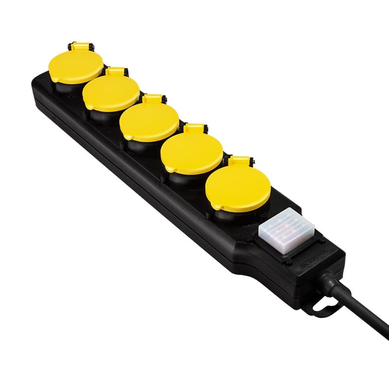 PRELUNGITOR LOGILINK, Schuko x 5, conectare prin Schuko (T), cablu 1.5 m, 16 A, protectie stropire cu apa, negru/ galben, "LPS255" — miniatură