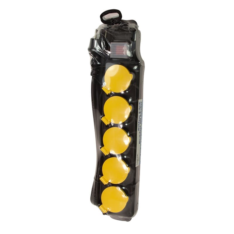PRELUNGITOR LOGILINK, Schuko x 5, conectare prin Schuko (T), cablu 1.5 m, 16 A, protectie stropire cu apa, negru/ galben, "LPS255" — miniatură