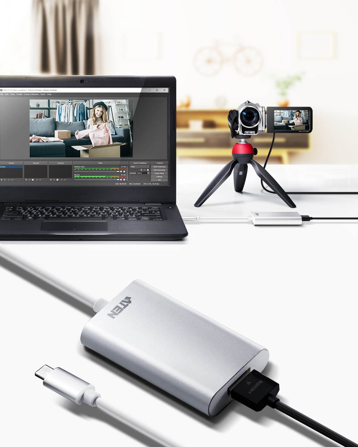 CABLU video ATEN, cablu or adaptor video, HDMI (M) la USB Type-C (T), Full HD (1920x1080) la 60Hz, "UC3020-AT" — miniatură