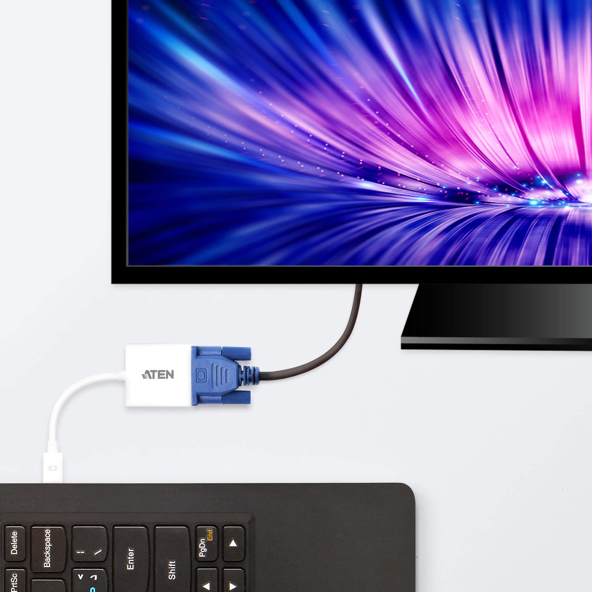 CABLU video ATEN, cablu or adaptor video, Mini-DisplayPort (T) la VGA (M), Full HD+ (1920x1200) la 60Hz, "VC920-AT" — miniatură
