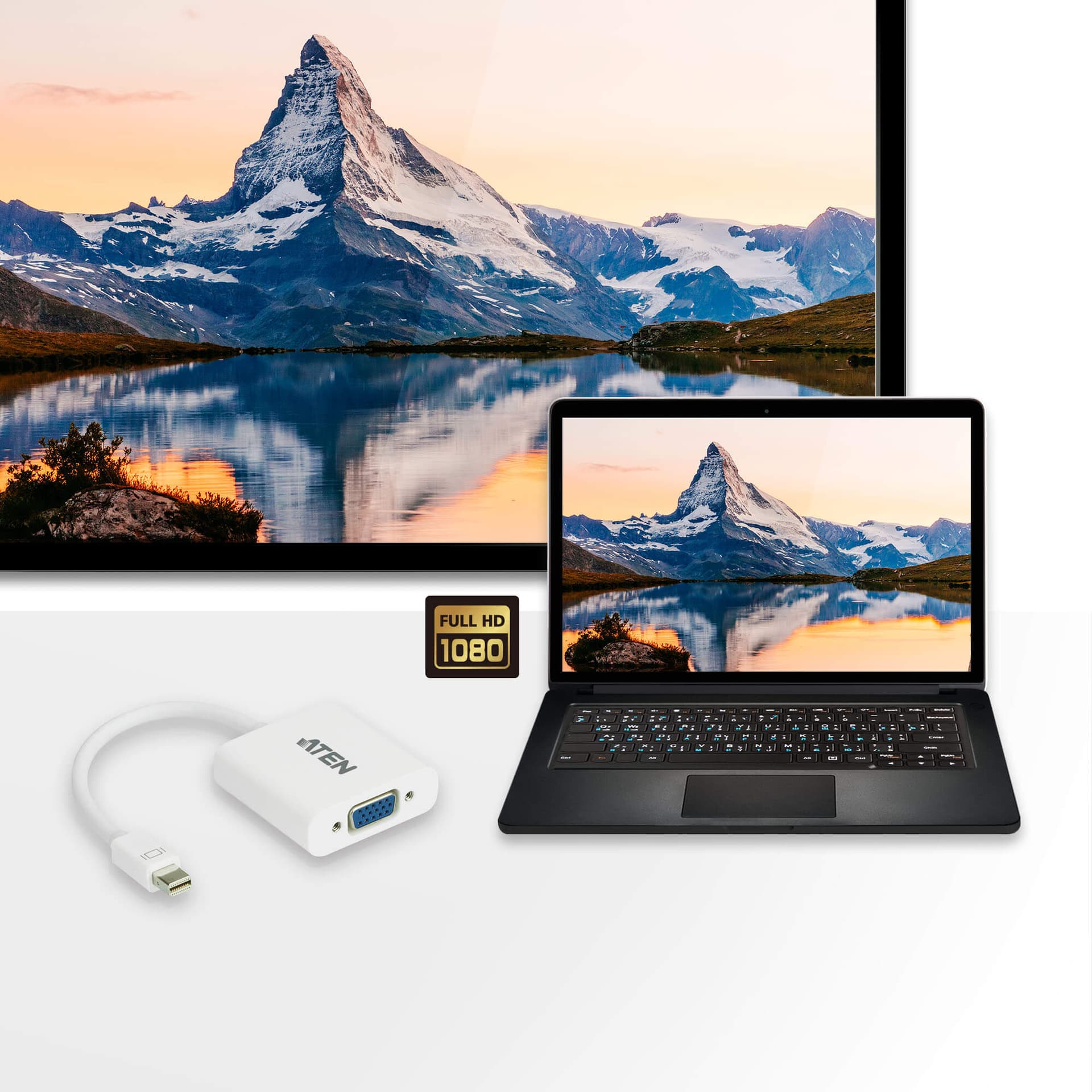 CABLU video ATEN, cablu or adaptor video, Mini-DisplayPort (T) la VGA (M), Full HD+ (1920x1200) la 60Hz, "VC920-AT" — miniatură