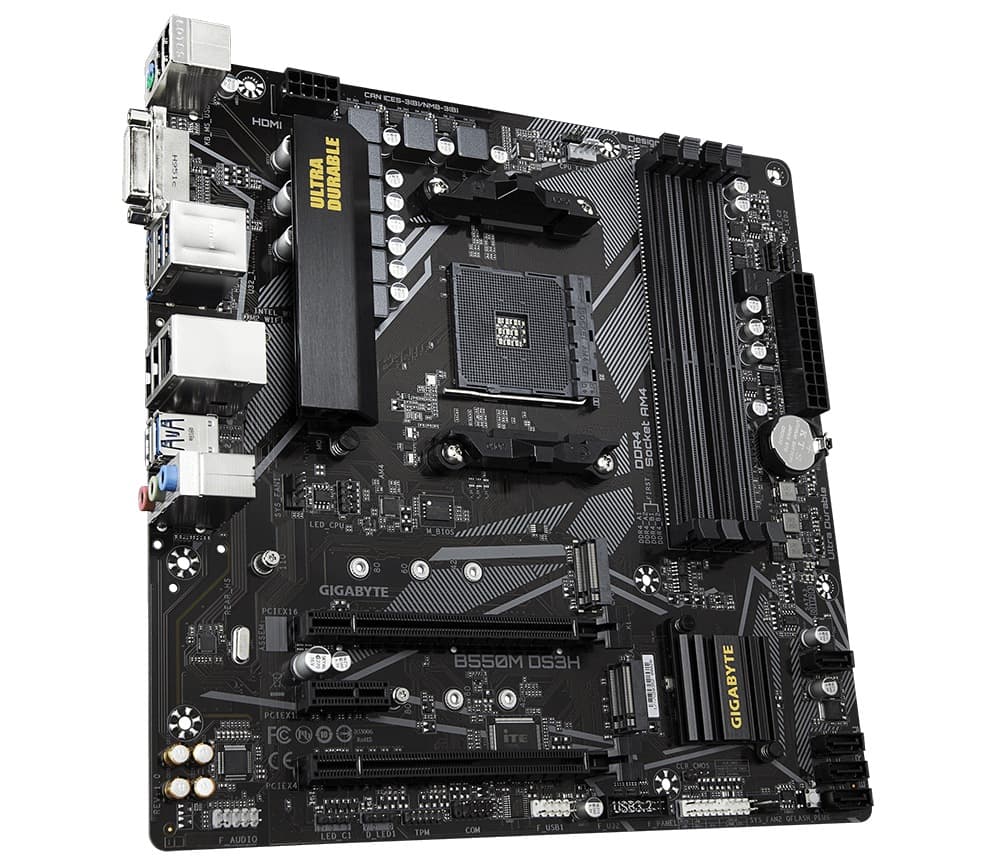 PLACA de BAZA Gigabyte "B550M DS3H", skt AM4, mATX, AMD B550, 4 x DDR4, max. 128 GB, 4 x SATA, 2 x M.2, 7.1, "B550M DS3H" — miniatură
