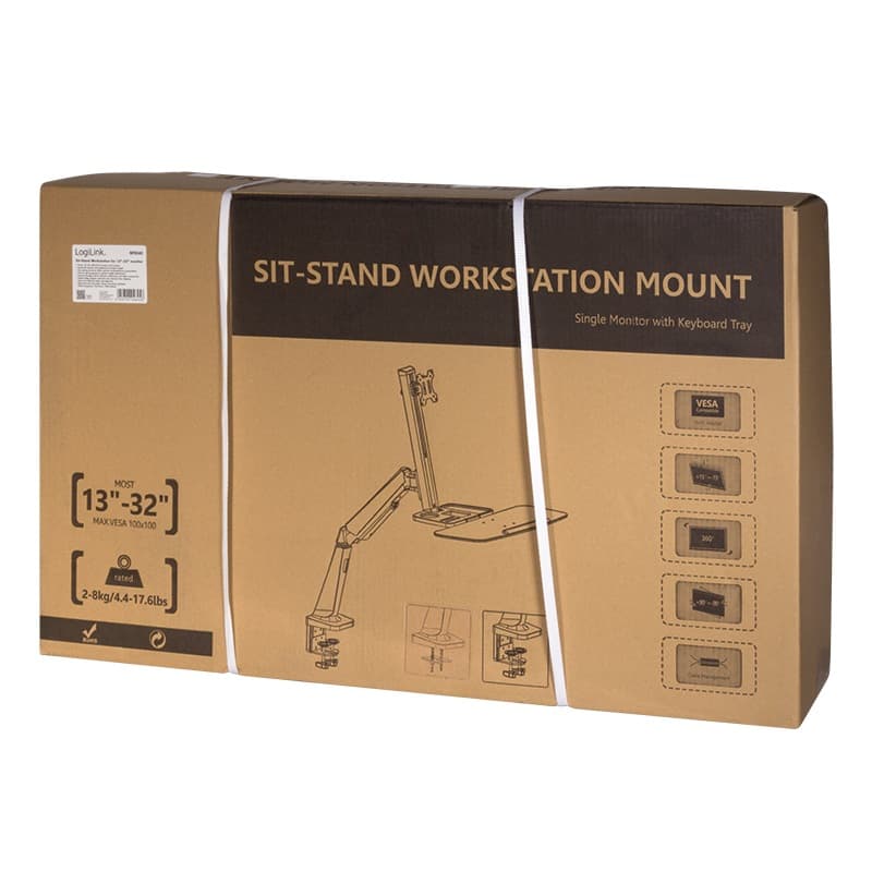 SUPORT de birou LOGILINK, pt 1 TV/monitor plat, diag. max 32 inch, rotatie, inclinare, pivotare, max 8 kg, "BP0040" — miniatură