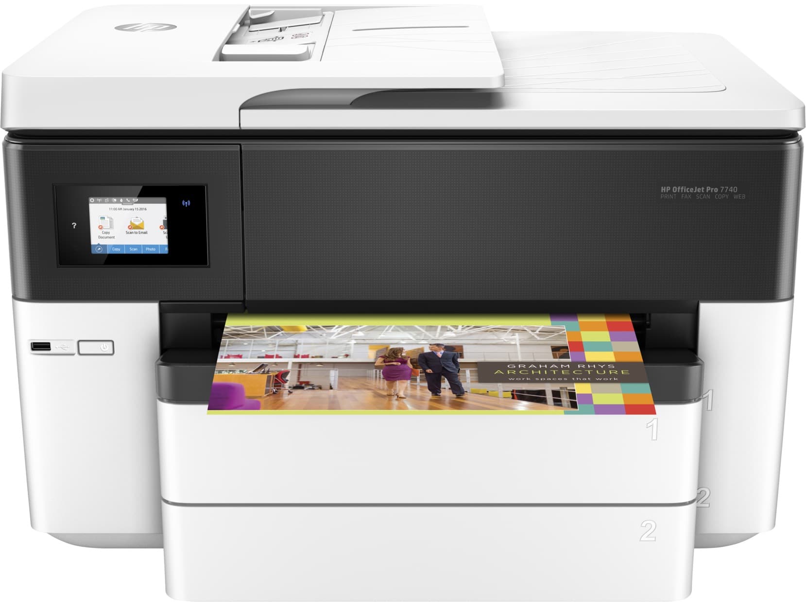 Multifunctional Inkjet Color HP OfficeJet 7740 AIO,A3+,Functii:Impr|Scan|Cop|Fax,Viteza Print Mono:22ppm,Viteza Print color:18ppm,Conectiv:USB|Ret|WiFi,Duplex:Da,ADF:ADF "G5J38A"