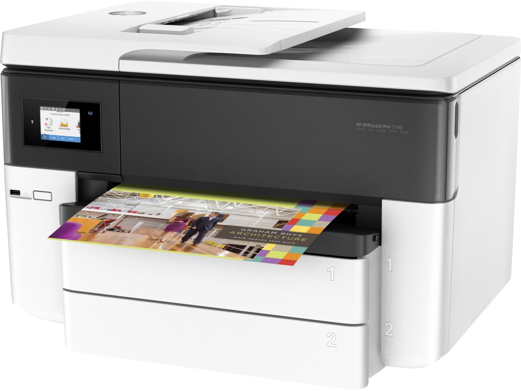 Multifunctional Inkjet Color HP OfficeJet 7740 AIO,A3+,Functii:Impr|Scan|Cop|Fax,Viteza Print Mono:22ppm,Viteza Print color:18ppm,Conectiv:USB|Ret|WiFi,Duplex:Da,ADF:ADF "G5J38A" — miniatură