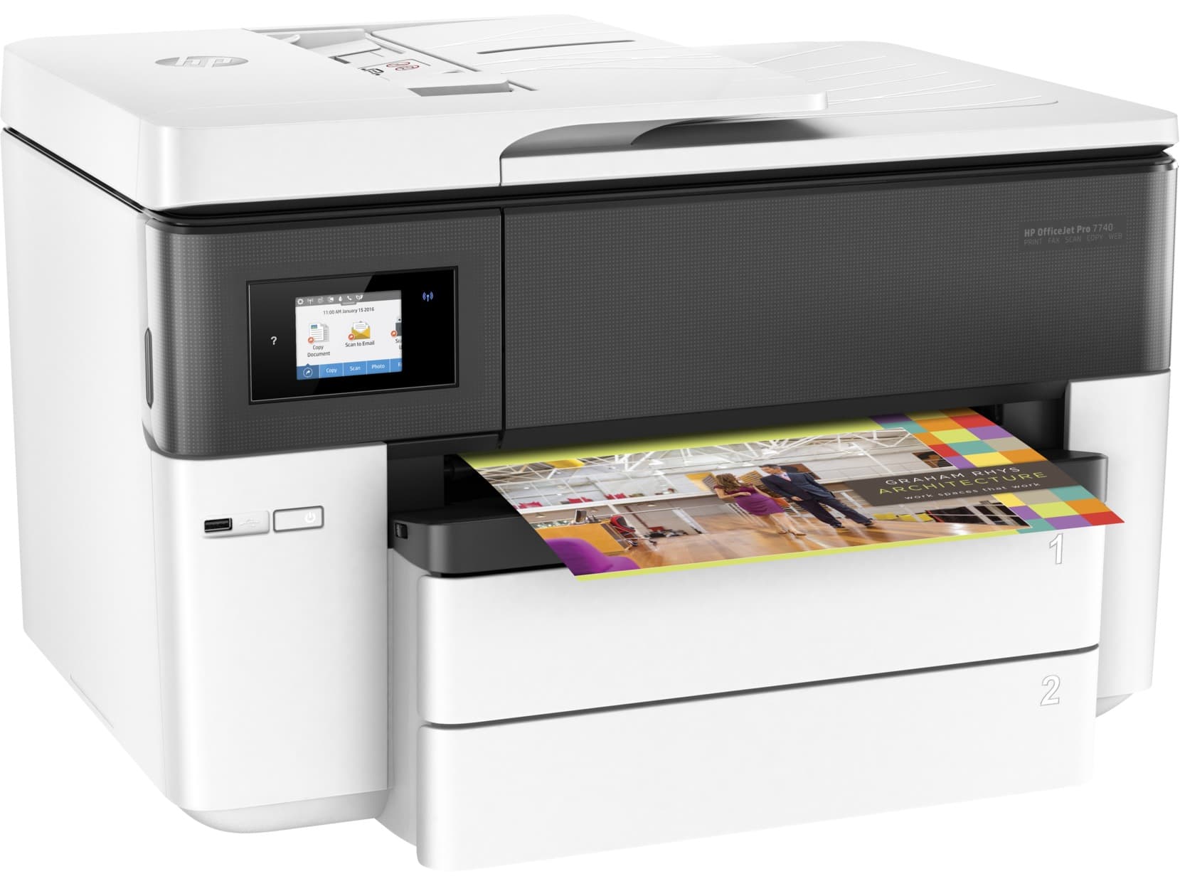 Multifunctional Inkjet Color HP OfficeJet 7740 AIO,A3+,Functii:Impr|Scan|Cop|Fax,Viteza Print Mono:22ppm,Viteza Print color:18ppm,Conectiv:USB|Ret|WiFi,Duplex:Da,ADF:ADF "G5J38A" — miniatură