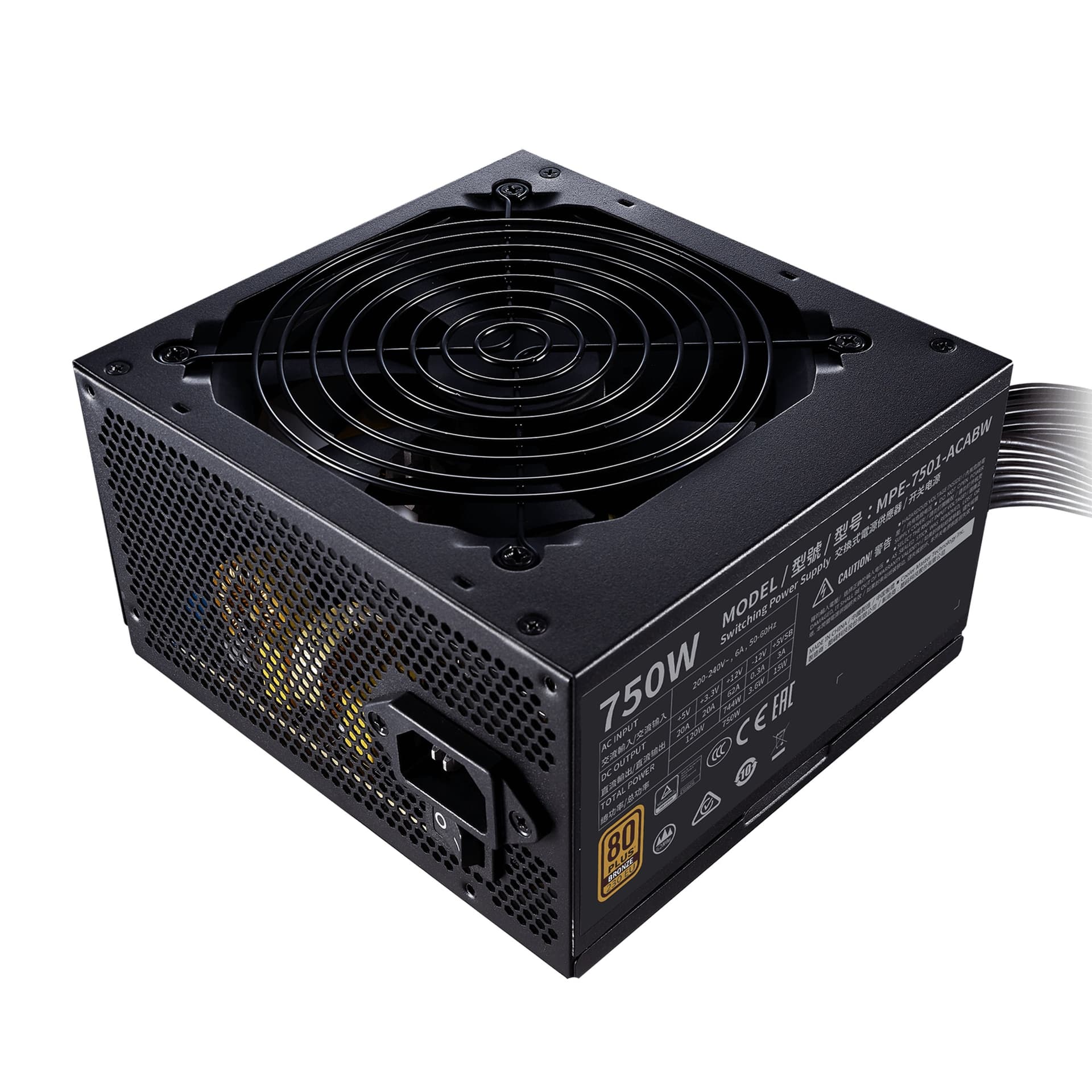SURSA COOLER MASTER 750W (real), MWE 750 Bronze 230V V2, silent HDB fan 120mm, 80 Plus, 4x PCI-E (6+2), 6x S-ATA "MPE-7501-ACABW-BEU" — miniatură