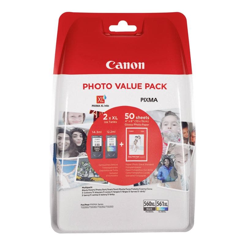 Combo-Pack Original Canon Black/Color, PG-560XL/CL-561XL, pentru Pixma TS5350|TS5351|TS5352, 400/300, "3712C004AA"