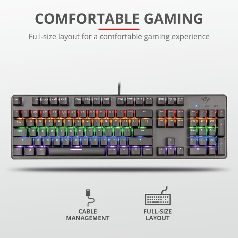 TASTATURA TRUST- gaming, "GXT 865 Astra", cu fir, 104 taste, format standard, mecanica, switch GXT-Red, USB, negru, "TR-22630" — miniatură