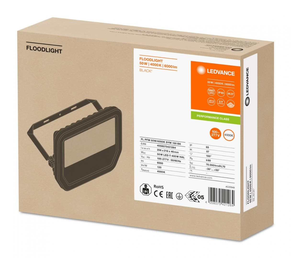 PROIECTOR OSRAM, LED, soclu integrat, putere 50 W, tip lumina alb rece, 6000 lumeni, alimentare 220 - 230 V, "000004058075421264"