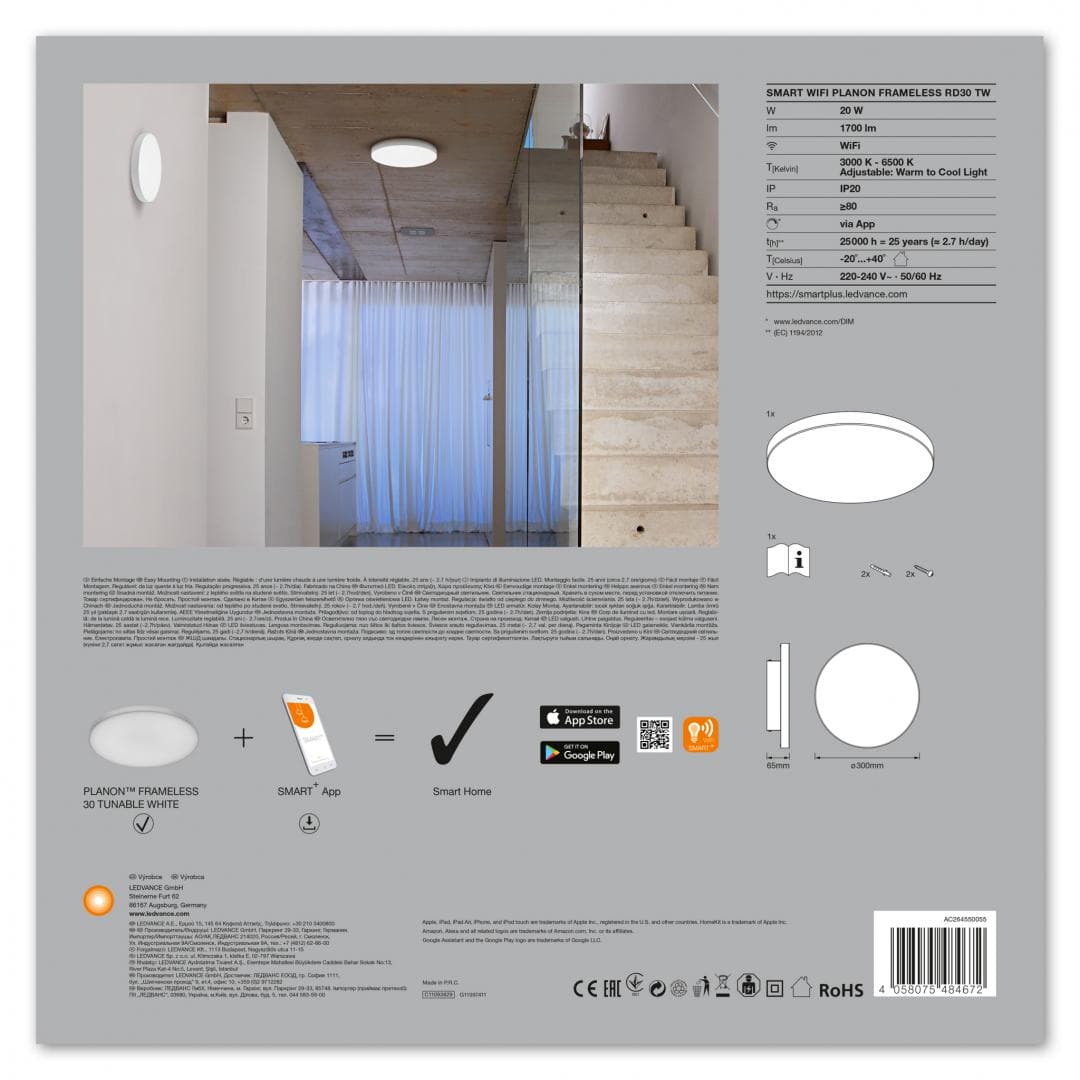 PLAFONIERA smart OSRAM, LED, soclu integrat, putere 20 W, tip lumina alb, 1700 lumeni, alimentare 220 - 230 V, "000004058075484672" — miniatură