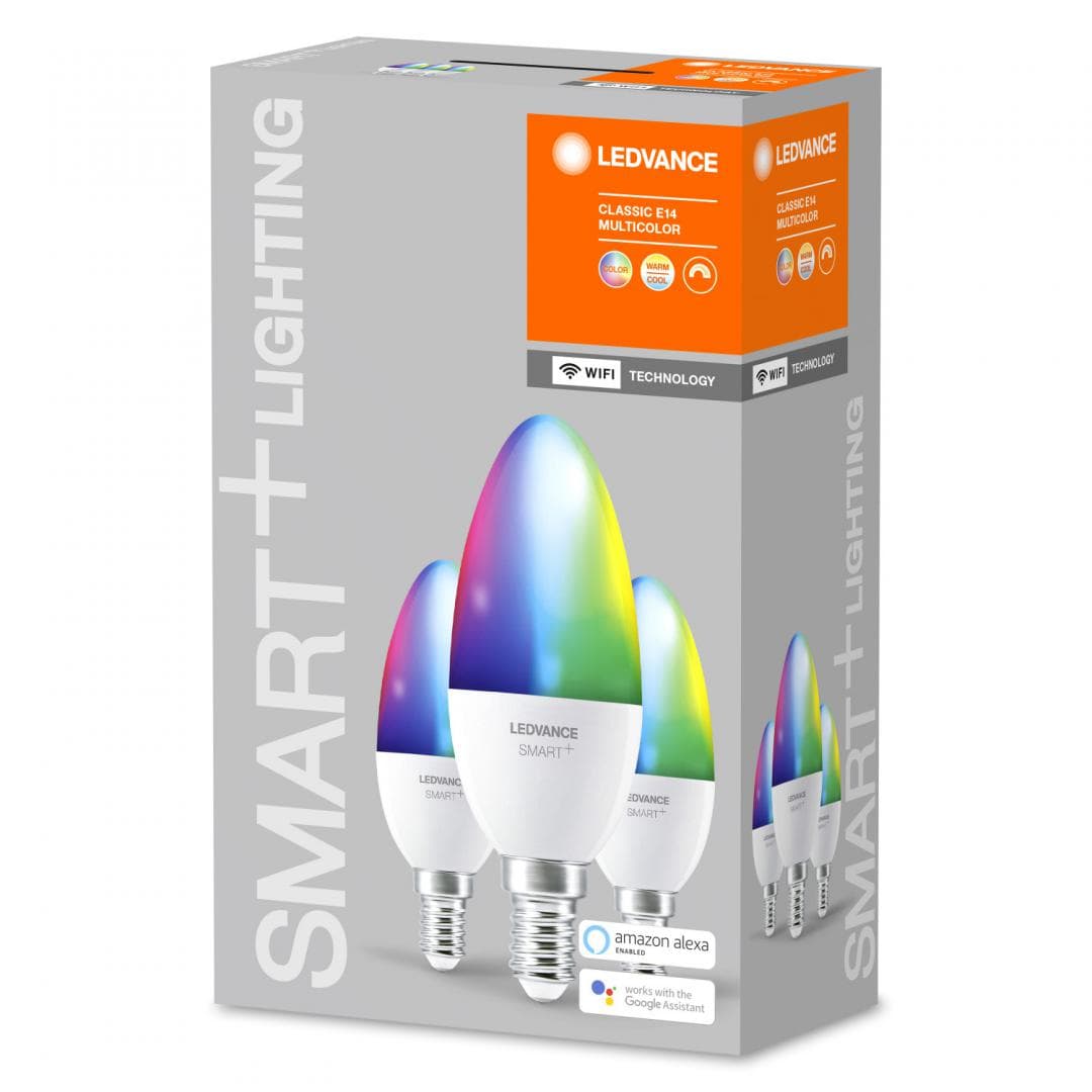 SET 3 becuri smart LED Osram, soclu E27, putere 5W, forma lumanare, lumina multicolora, alimentare 220 - 240 V, "000004058075485938"