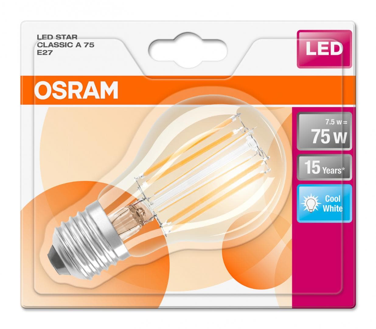 BEC LED Osram, soclu E27, putere 7.5W, forma clasic, lumina alb rece, alimentare 220 - 240 V, "000004058075817432" — miniatură