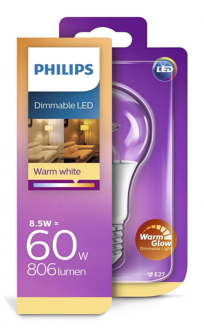 BEC LED Philips, soclu E27, putere 8.5W, forma clasic, lumina alb calda, alimentare 220 - 240 V, "000008718696572177" — miniatură