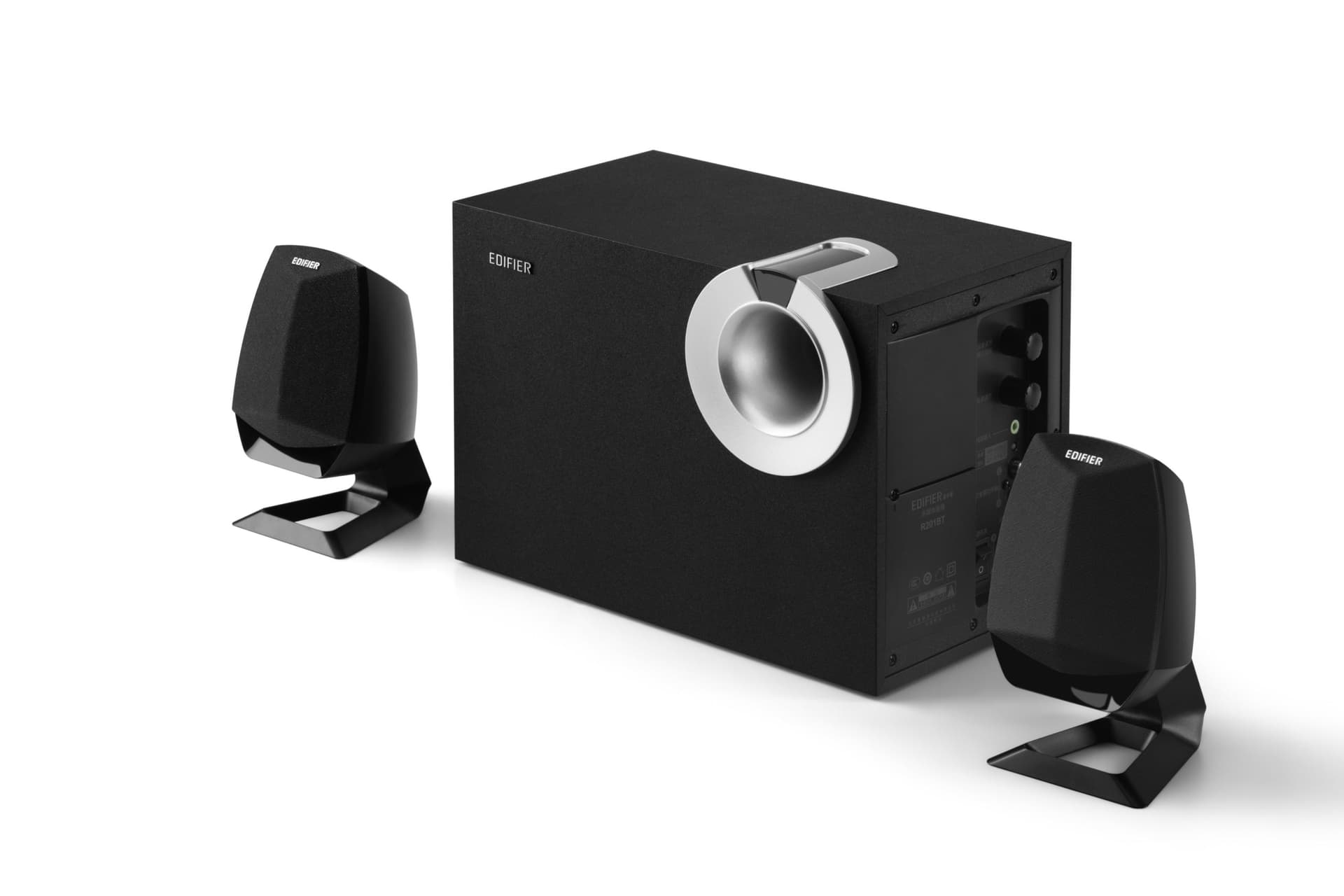 BOXE EDIFIER 2.1, RMS: 34W (2 x 8W, 1 x 18W), bluetooth, volum, bass; raport semnal-zgomot: #25dBA, frecventa raspuns - sateliti: 210Hz - 20kHz, black, "M201BT" — miniatură