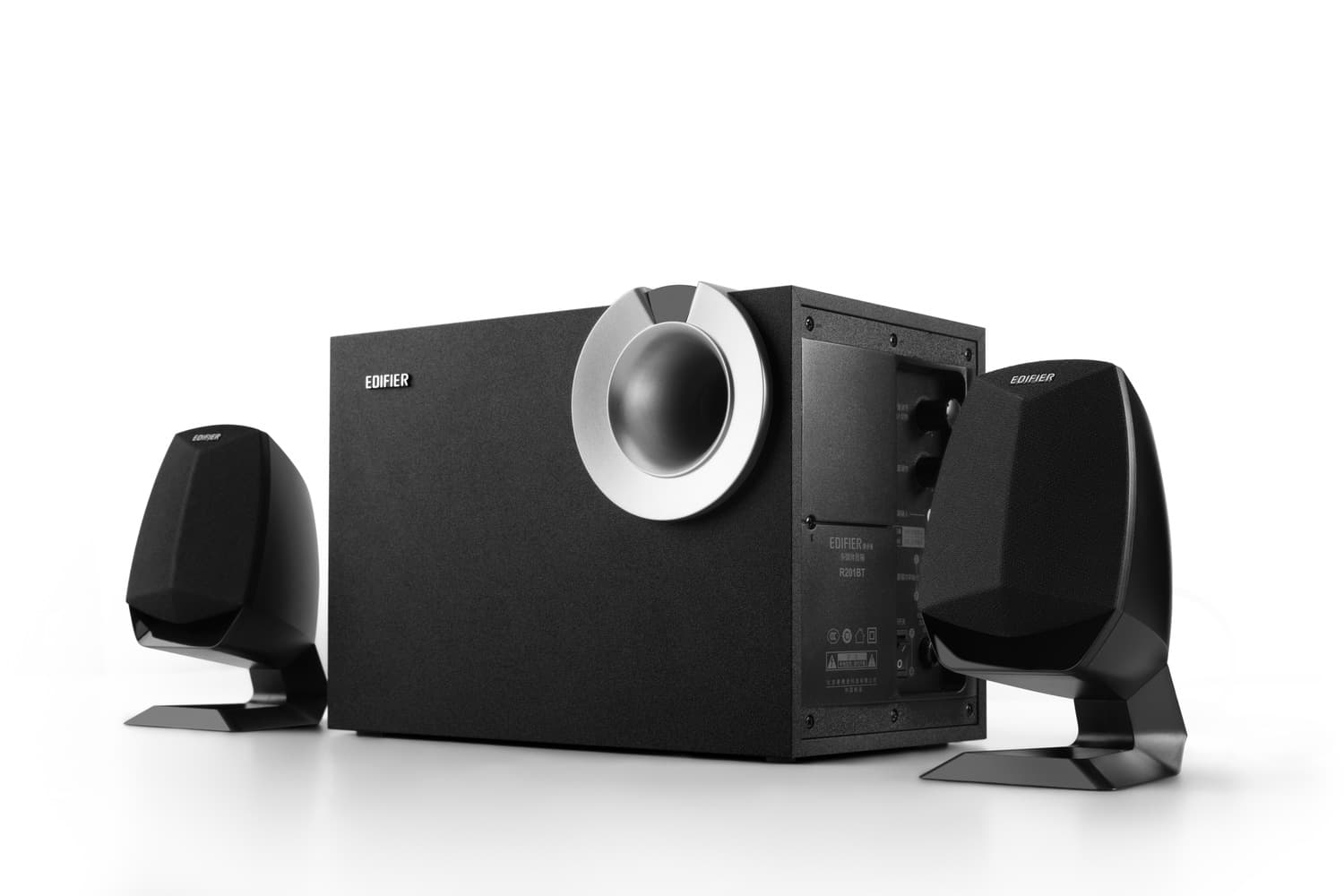 BOXE EDIFIER 2.1, RMS: 34W (2 x 8W, 1 x 18W), bluetooth, volum, bass; raport semnal-zgomot: #25dBA, frecventa raspuns - sateliti: 210Hz - 20kHz, black, "M201BT"