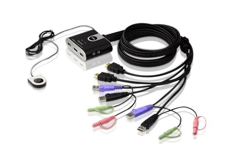 SWITCH KVM ATEN control 2 PC la 1 KVM, conector tip USB (M) x 2 | HDMI (M) | 3.5 mm Jack (M) x 2, "CS692-AT"