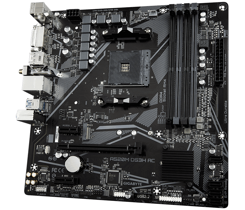 PLACA de BAZA Gigabyte "A520M DS3H", skt AM4, mATX, AMD A520, 4 x DDR4, max. 128 GB, 4 x SATA, 1 x M.2, 7.1, "A520M DS3H" — miniatură