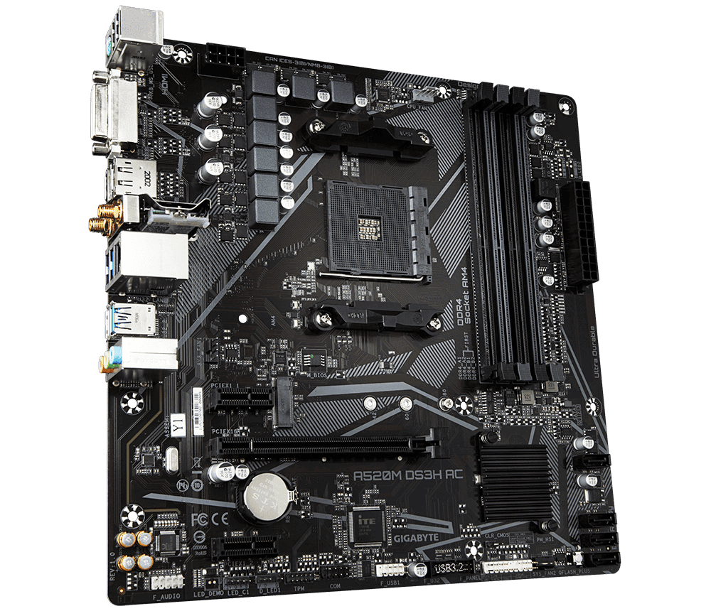PLACA de BAZA Gigabyte "A520M DS3H", skt AM4, mATX, AMD A520, 4 x DDR4, max. 128 GB, 4 x SATA, 1 x M.2, 7.1, "A520M DS3H"