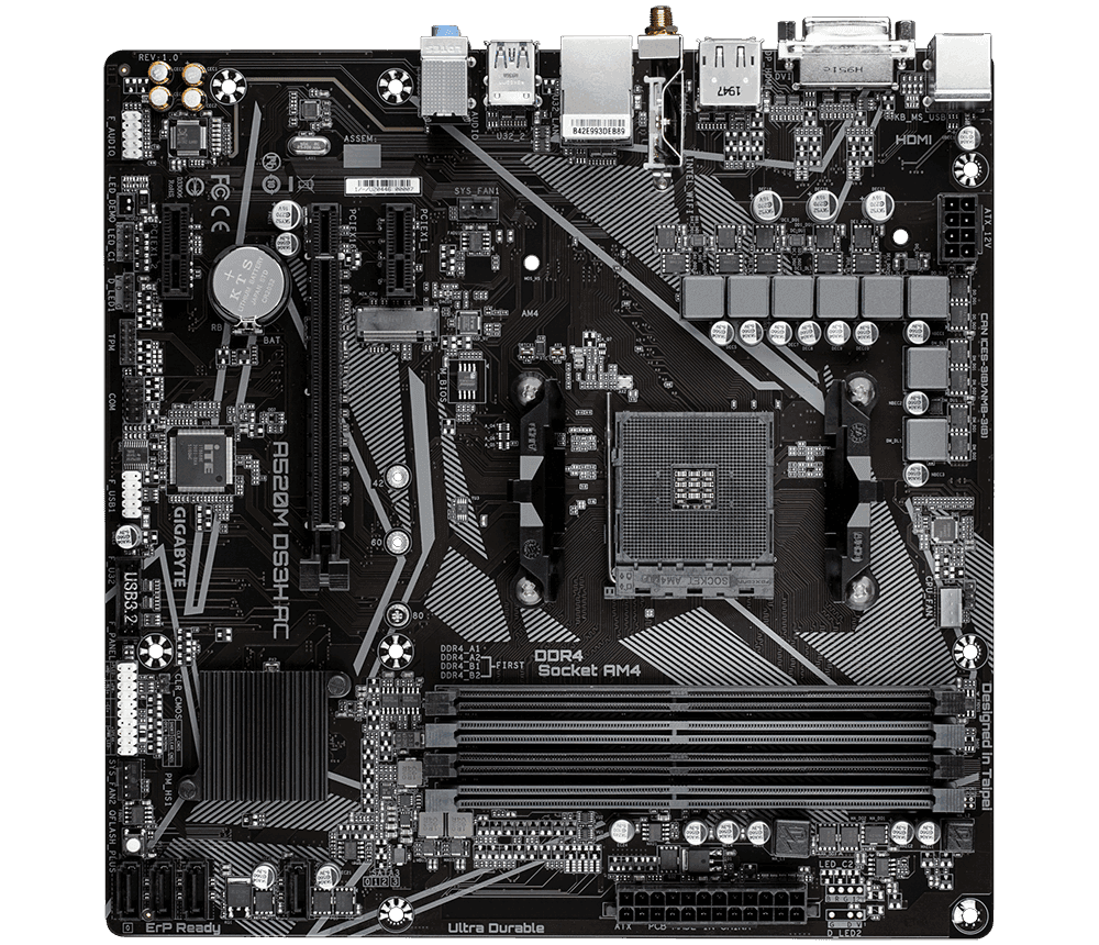 PLACA de BAZA Gigabyte "A520M DS3H", skt AM4, mATX, AMD A520, 4 x DDR4, max. 128 GB, 4 x SATA, 1 x M.2, 7.1, "A520M DS3H" — miniatură