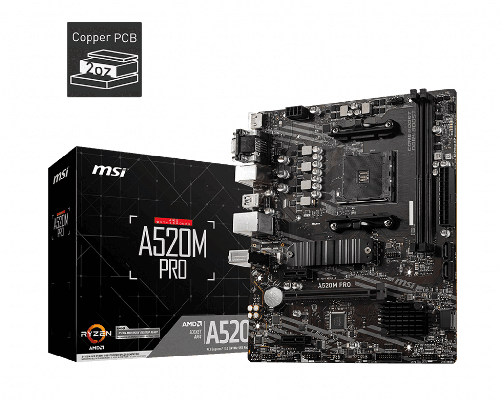 PLACA de BAZA MSI "A520M PRO", skt AM4, mATX, AMD A520, 2 x DDR4, max. 64 GB, 4 x SATA, 1 x M.2, 7.1, "A520M PRO"