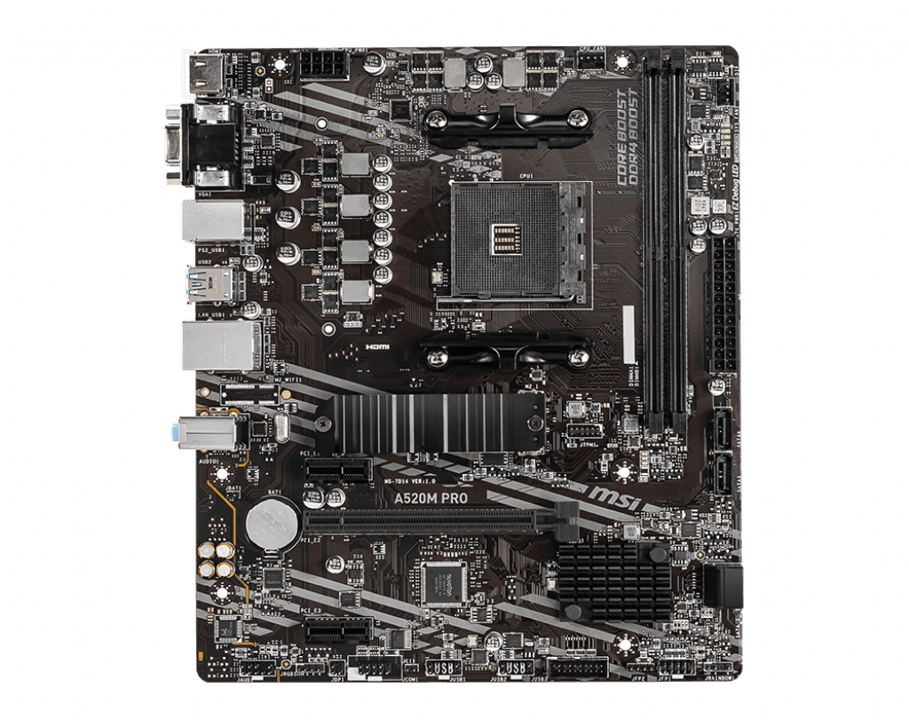 PLACA de BAZA MSI "A520M PRO", skt AM4, mATX, AMD A520, 2 x DDR4, max. 64 GB, 4 x SATA, 1 x M.2, 7.1, "A520M PRO" — miniatură