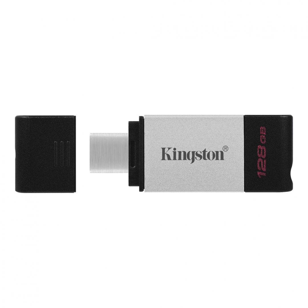 MEMORIE USB Type-C KINGSTON 128 GB, cu capac, carcasa metalic & plastic, negru / argintiu, "DT80/128GB"