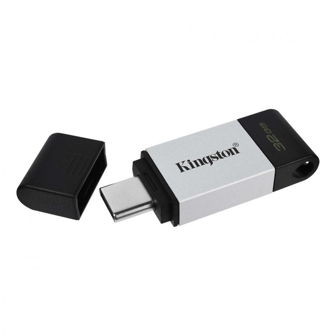 MEMORIE USB Type-C KINGSTON 32 GB, cu capac, carcasa metalic &amp; plastic, negru / argintiu, "DT80/32GB"