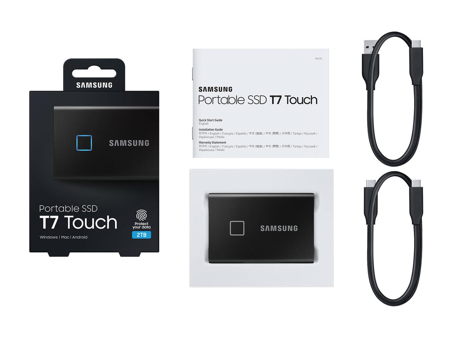 SSD extern SAMSUNG T7 Touch, 2 TB, USB Type C, 3D Nand TLC, R/W: 1050 MB/s, "MU-PC2T0K/WW" — miniatură