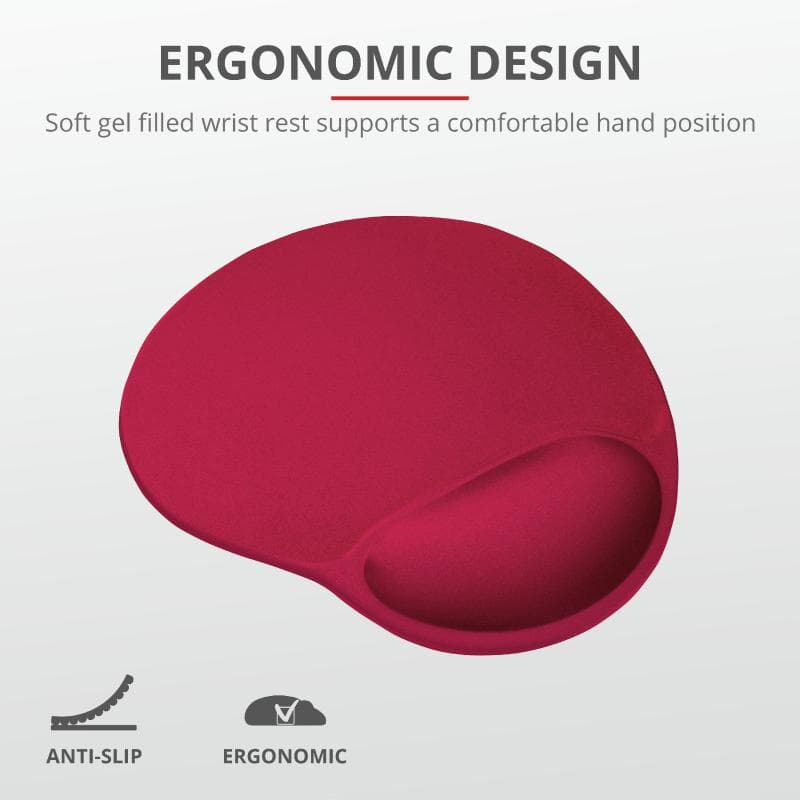 Mouse PAD TRUST, "Big Foot", cu gel, cauciuc & material textil, 236x205mmx16 mm, rosu, "TR-20429" — miniatură
