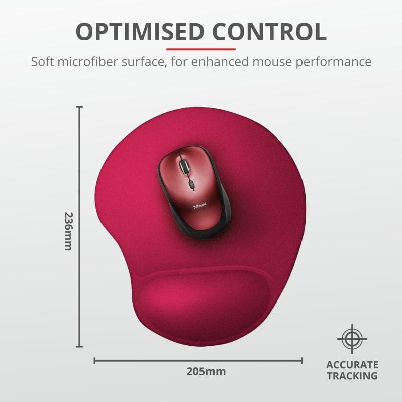 Mouse PAD TRUST, "Big Foot", cu gel, cauciuc & material textil, 236x205mmx16 mm, rosu, "TR-20429" — miniatură