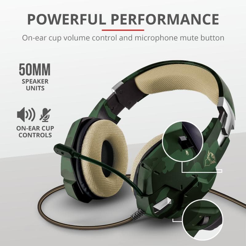 CASTI TRUST, "GXT 322C Carus", cu fir, gaming, utilizare multimedia, microfon pe brat, conectare prin Jack 3.5 mm x 2, verde, "TR-20865" — miniatură